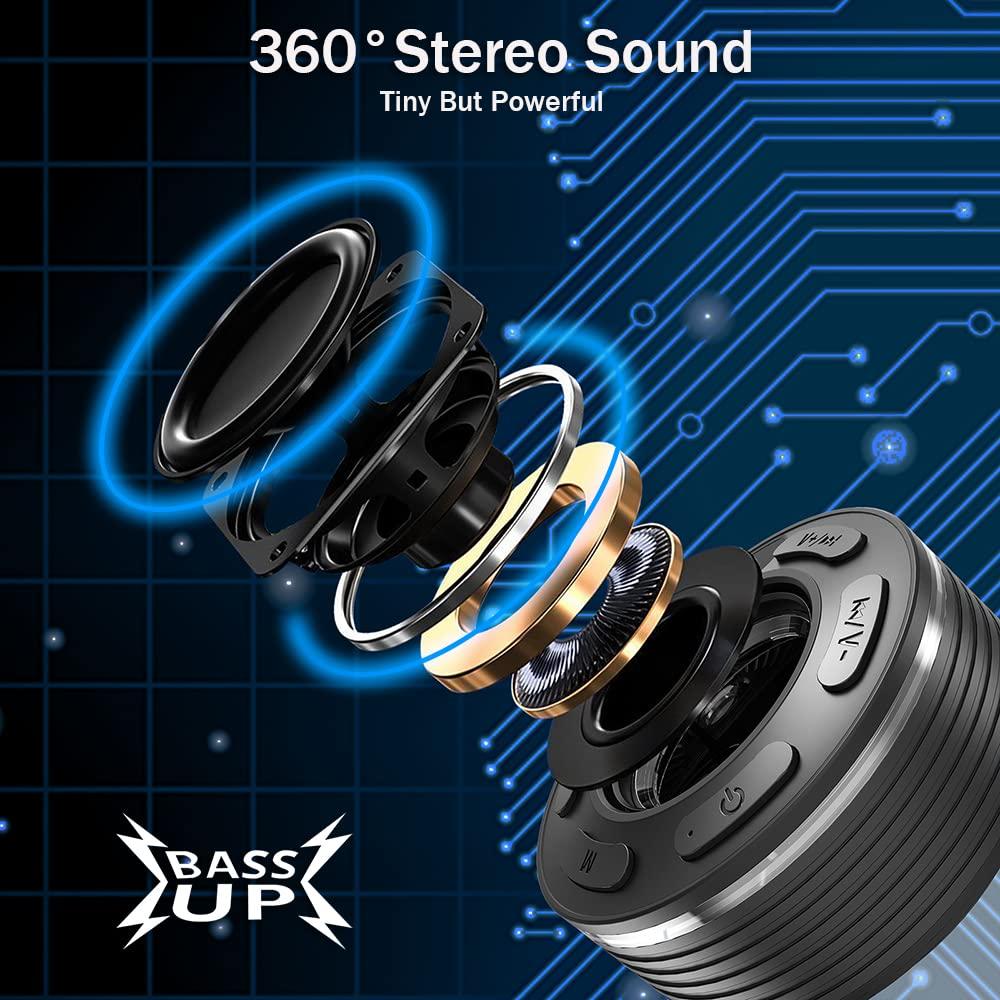 Loa tắm Bluetooth di động, loa mini-bluetooth-5.1 di động, loa IPX7 không thấm nước với lực hút và móc mạnh mẽ, âm thanh nổi Bluetooth-Radios HD 360 °, micrô tích hợp, 10 giờ chơi