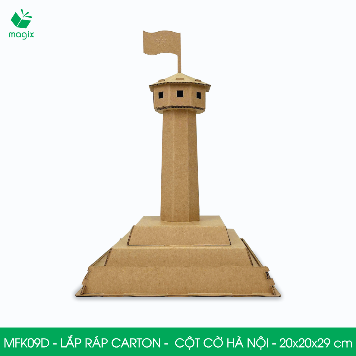 MFK09D - 20x20x29 cm - Mô hình Cột Cờ Hà Nội lắp ráp từ bìa carton cao cấp, mô hình địa danh Việt Nam