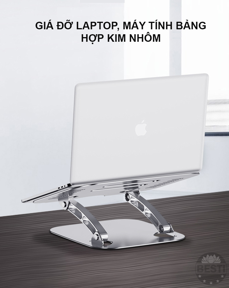 Giá Đỡ Laptop, Máy Tính, iPad, Macbook Hợp Kim Nhôm Cao Cấp. Hỗ Trợ Tản Nhiệt Chống Mỏi Cổ, Vai, Gáy - Hàng Chính Hãng Besti