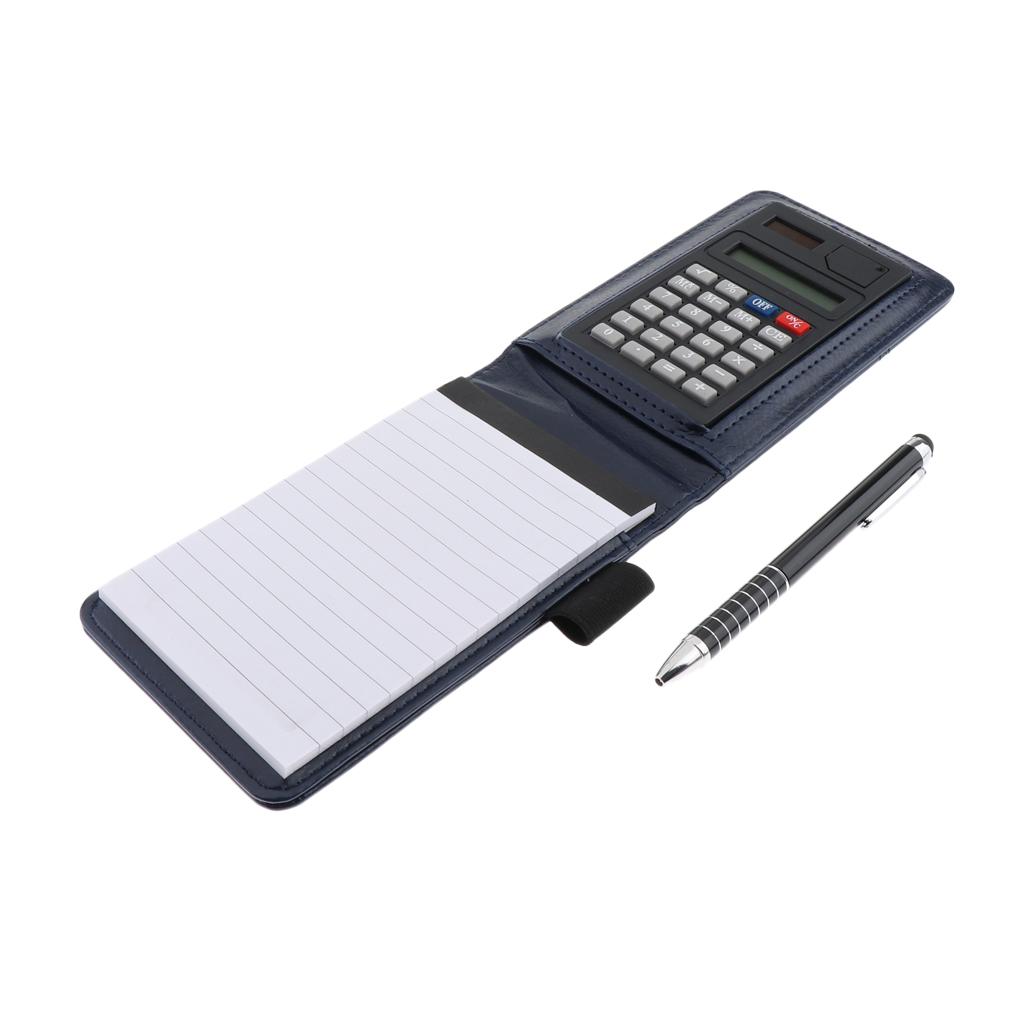 A7 Leather Waterproof Hardcover Notes Book with Calculator+Ballpen Black