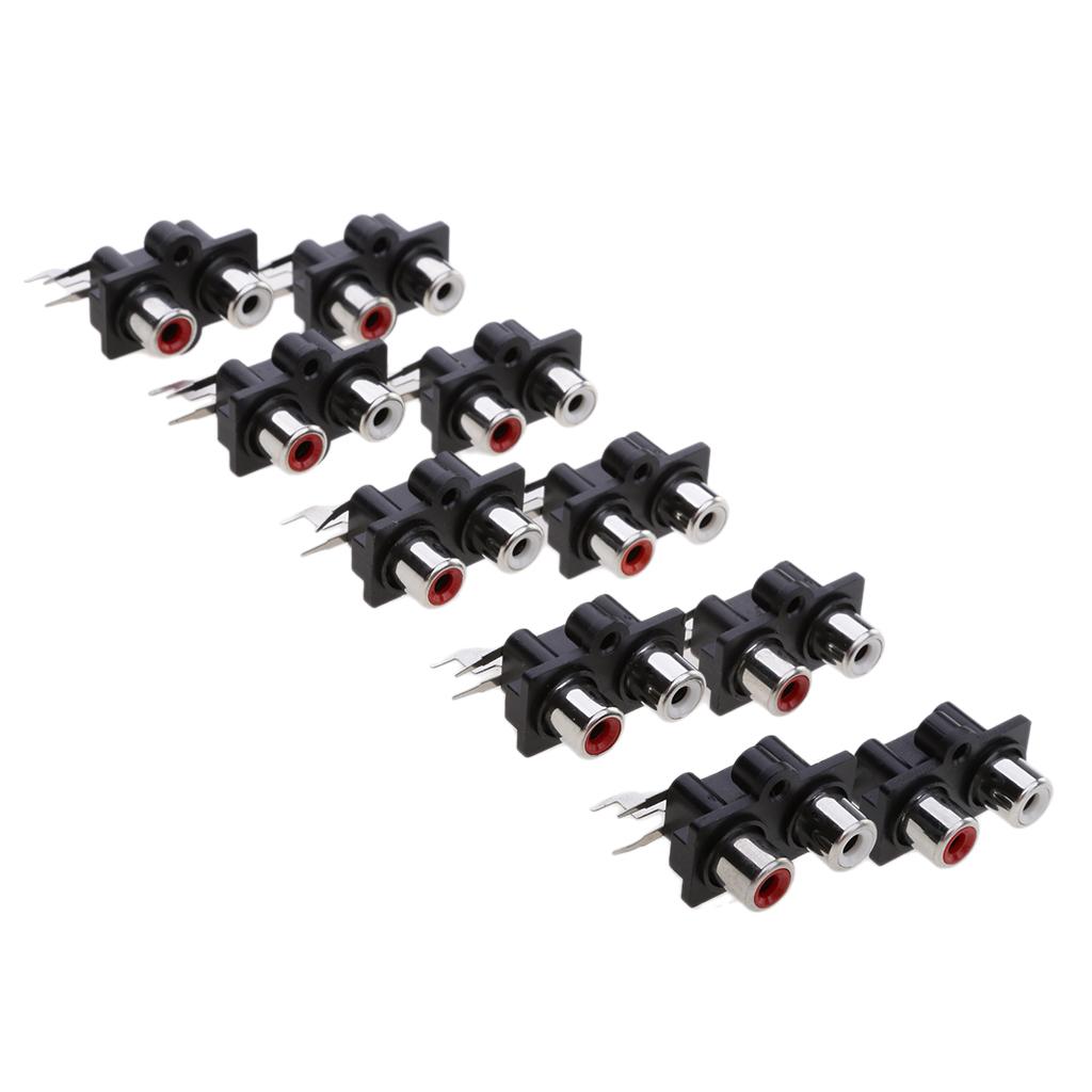 10 Pieces PCB Mount AV Concentric Outlet 2 RCA Female Socket Connector Board