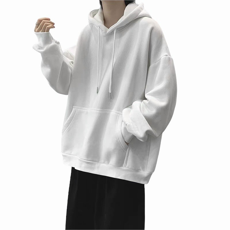 Áo hoodie basic, Áo Khoác Hoodie Trơn Có Mũ Form Rộng Tối Giản Màu Trắng