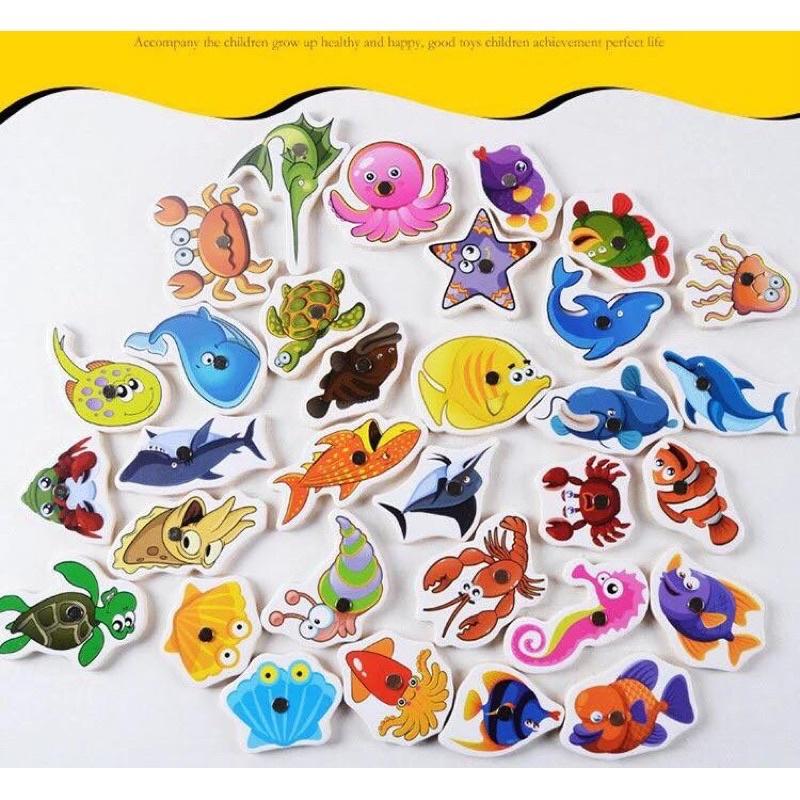 Câu Cá Gỗ 32 Con Màu Sắc Đẹp Mắt-Quà Tặng Kèm-kích thích thị Giác cho bé