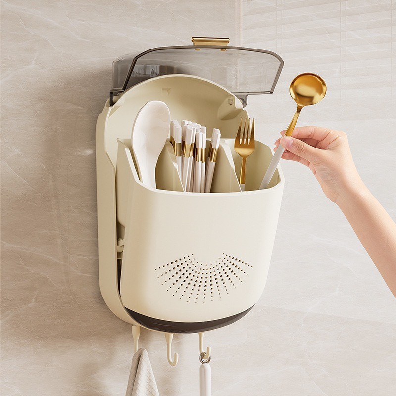 Hộp Đựng Đũa Muỗng Dán Tường Có Nắp Đậy Chống Bụi Bẩn