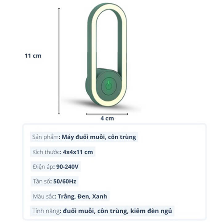 Máy đuổi muỗi công nghệ sóng siêu âm kiêm đèn ngủ đa năng cảm biến ánh sáng, đèn đuổi muỗi đuổi côn trùng hiệu quả, không ồn, an toàn-D37