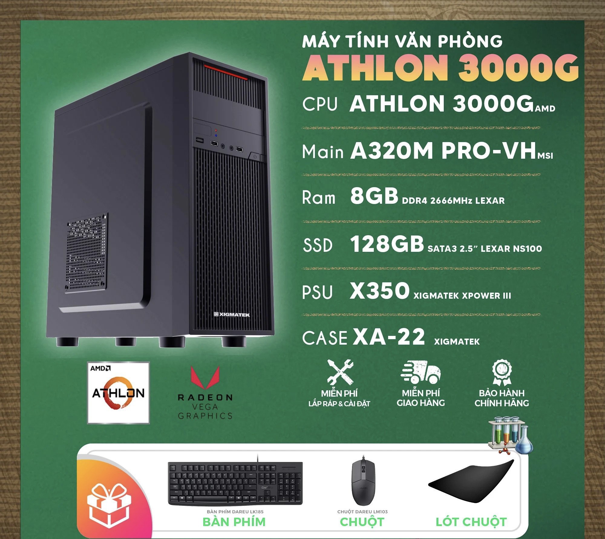 MÁY TÍNH VĂN PHÒNG XIGMATEK AMD ATHLON 3000G ( ATHLON 3000G / A320M / 8GB / 120GB ) - HÀNG CHÍNH HÃNG