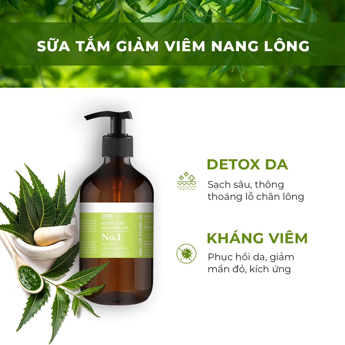 Sữa tắm viêm nang lông 500ml - Giảm mụn, ngừa viêm nang lông cho da nhạy cảm - Mee Natural