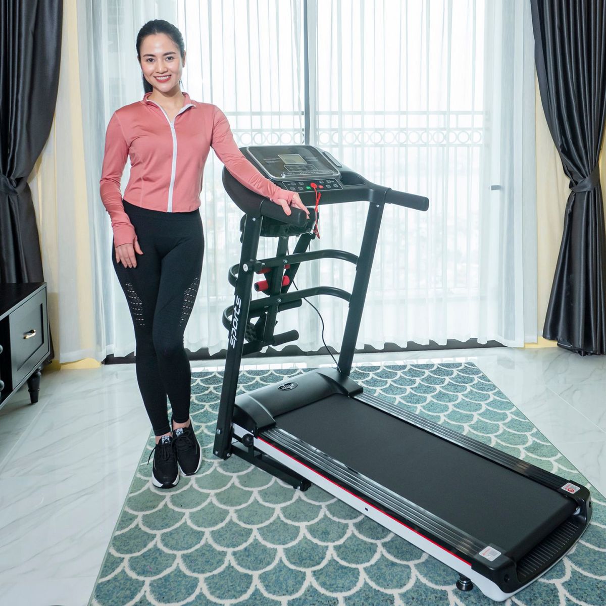 Máy chạy bộ đa năng mẫu mới 14km/h có máy đánh mỡ bụng màn led, Máy chạy bộ tại nhà phím bấm đa chức năng