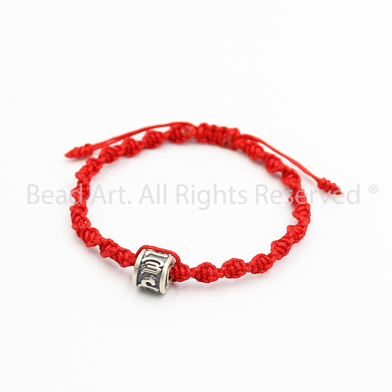 Vòng Tay Thắt Dây Đỏ, Chỉ Đỏ Nút Tibet, Charm Bạc 999 Lục Tự Chú Om Mani Padme Hum, Vòng Tay Phong Thuỷ - Bead Art