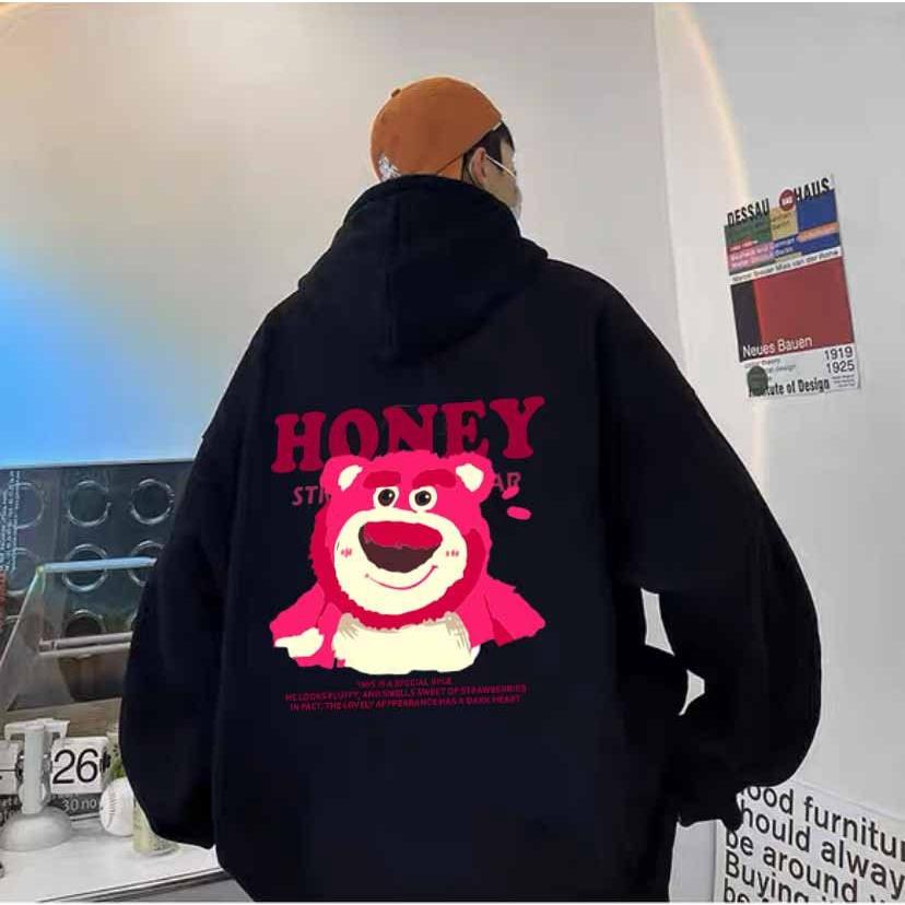 ÁO KHOÁC HOODIE GẤU DÂUHONEY HO CÓ NHIỀU MÀU CHO KHÁCH HÀNG THA HỒ LỰA CHỌN-ÁO NỈ HOODIE HÌNH GẤU VÀ CHỮ HONEY IN RÕ NÉT