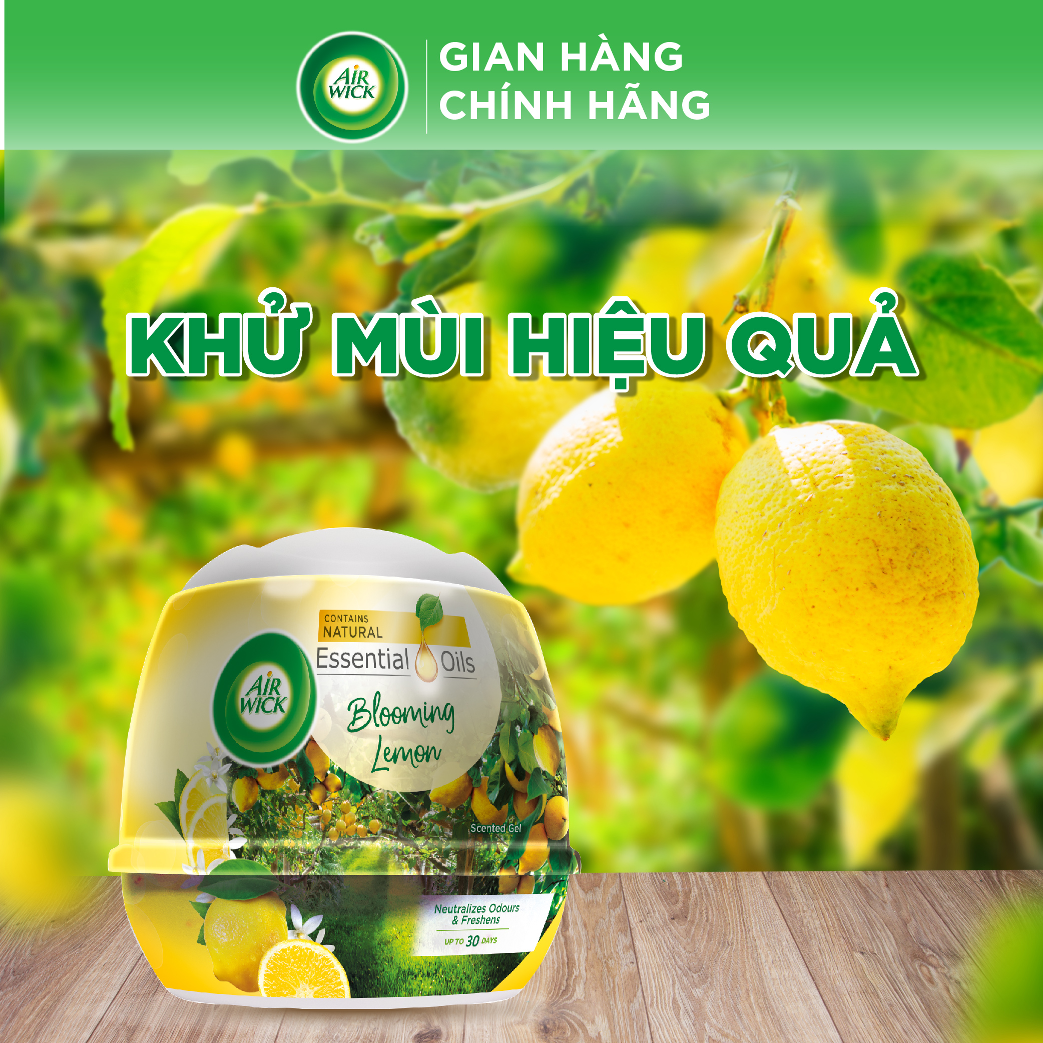 Sáp thơm nhà vệ sinh hương chanh AIRWICK, hương thơm tươi mát, thanh khiết, khử mùi hiệu quả 180g