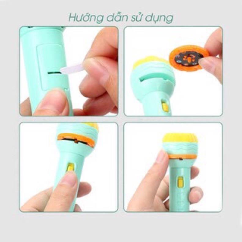 Đồ chơi Đèn pin chiếu hình 3D cho bé 3 tấm chiếu 24 hình, đèn pin kể chuyện cho bé chất liệu nhựa ABS an toàn