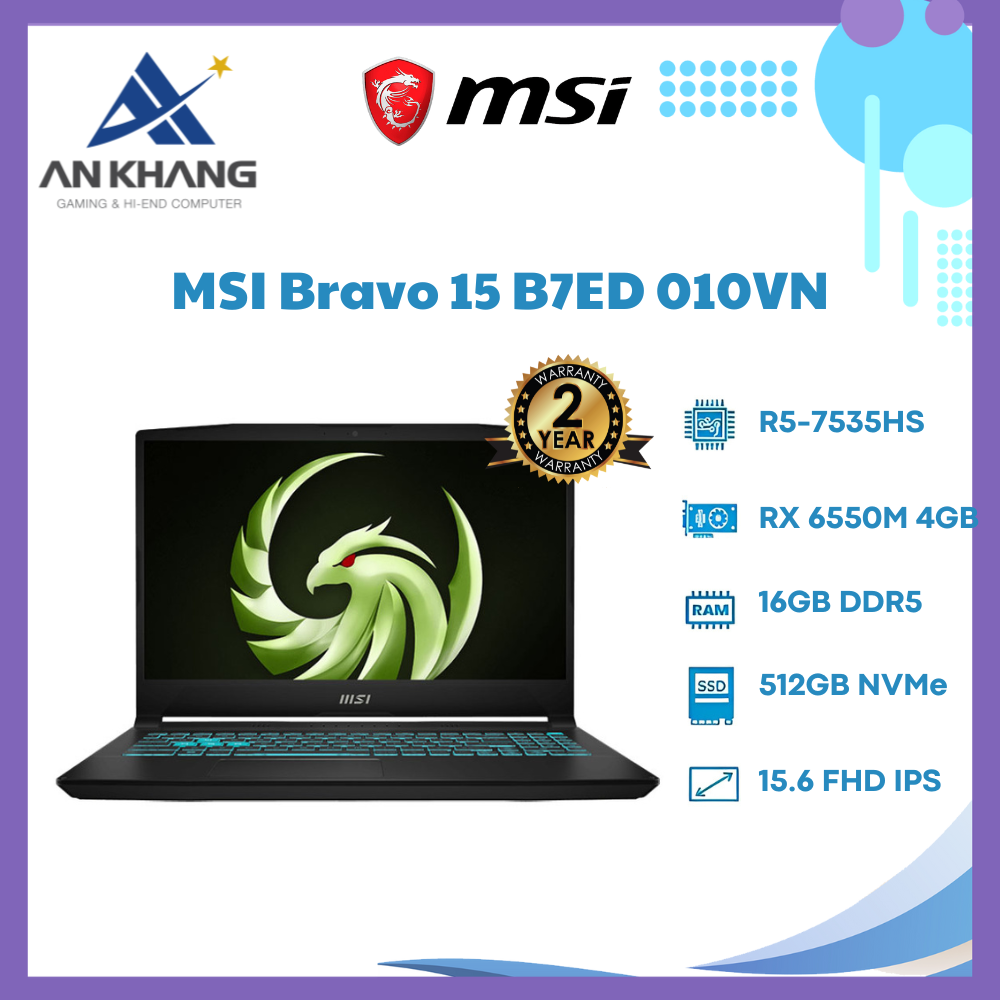 Laptop Gaming MSI Bravo 15 B7ED 010VN - Hàng Chính Hãng - Bảo Hành 24 Tháng