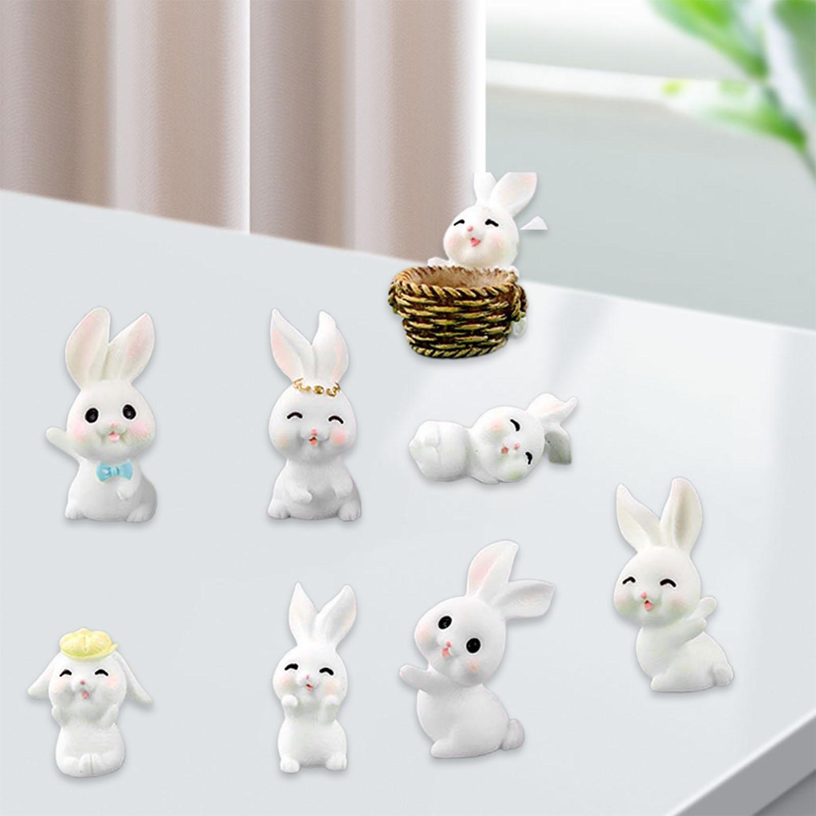 8x Cute Miniature Bunny Figurines Art Sculpture Resin Crafts Animal Figures Collection for Cabinet Living Room Home Decoration Ornament