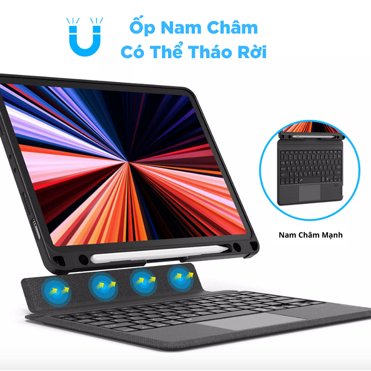 BaoDa Bàn Phím Dành Cho iPad Gen 9 Bluetooth Có Đèn Led Phím, Trackpad Mượt, Có Thể Tháo Rời Bàn Phím WIWU Mag Touch - Hàng chính hãng