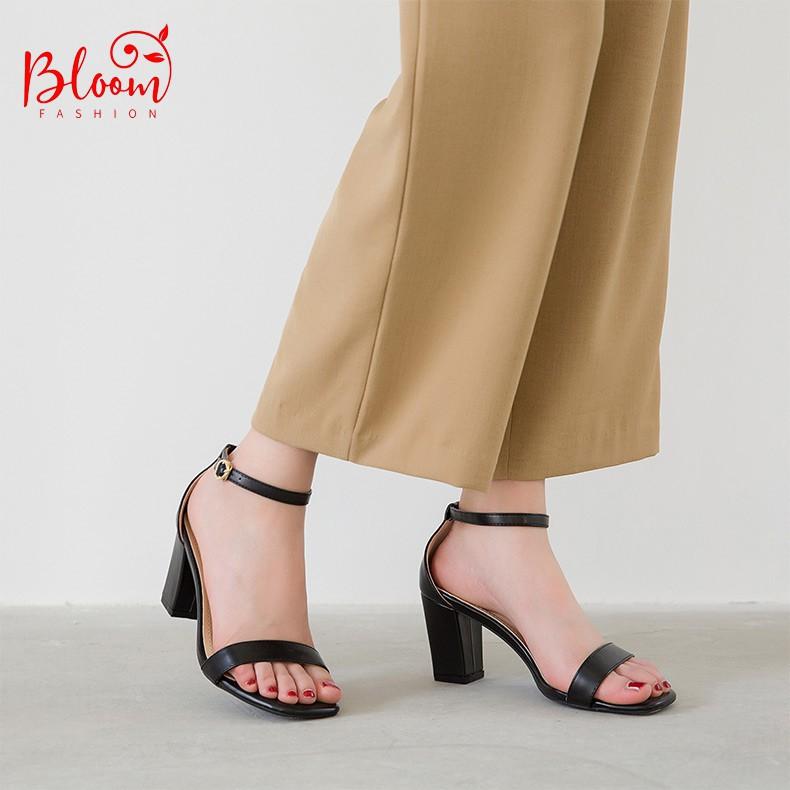 Sandal cao gót nữ 7p đế vuông hở mũi da bóng Giày sandal cao gót nữ quai ngang mũi vuông GMV01