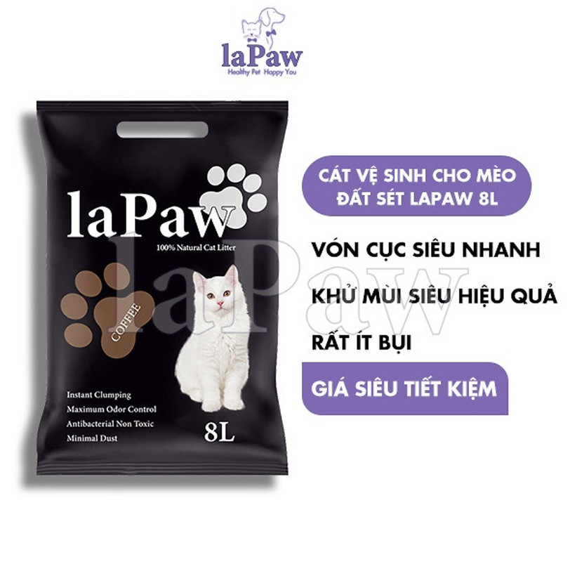 Cát vệ sinh cho mèo laPaw đất sét mix than hoạt tính 8L