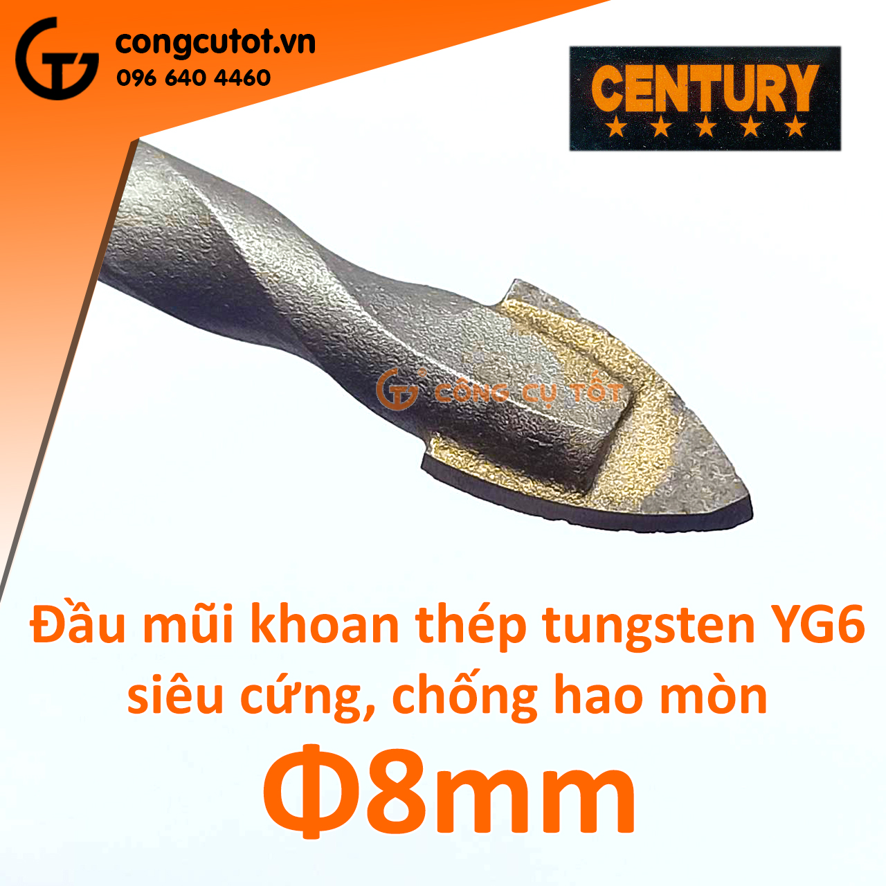 Mũi khoan đa năng chuôi lục Century thép YG6 chống hao mòn 8mm