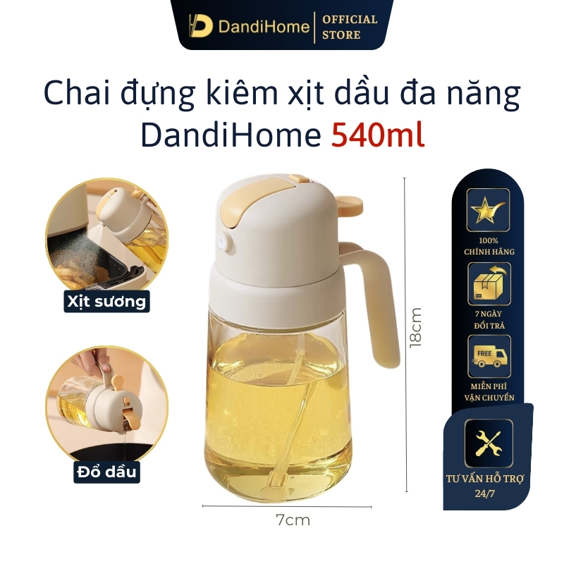 Chai đựng kiêm xịt dầu ăn 2 trong 1 đa năng DandiHome - Bảo hành 6 tháng