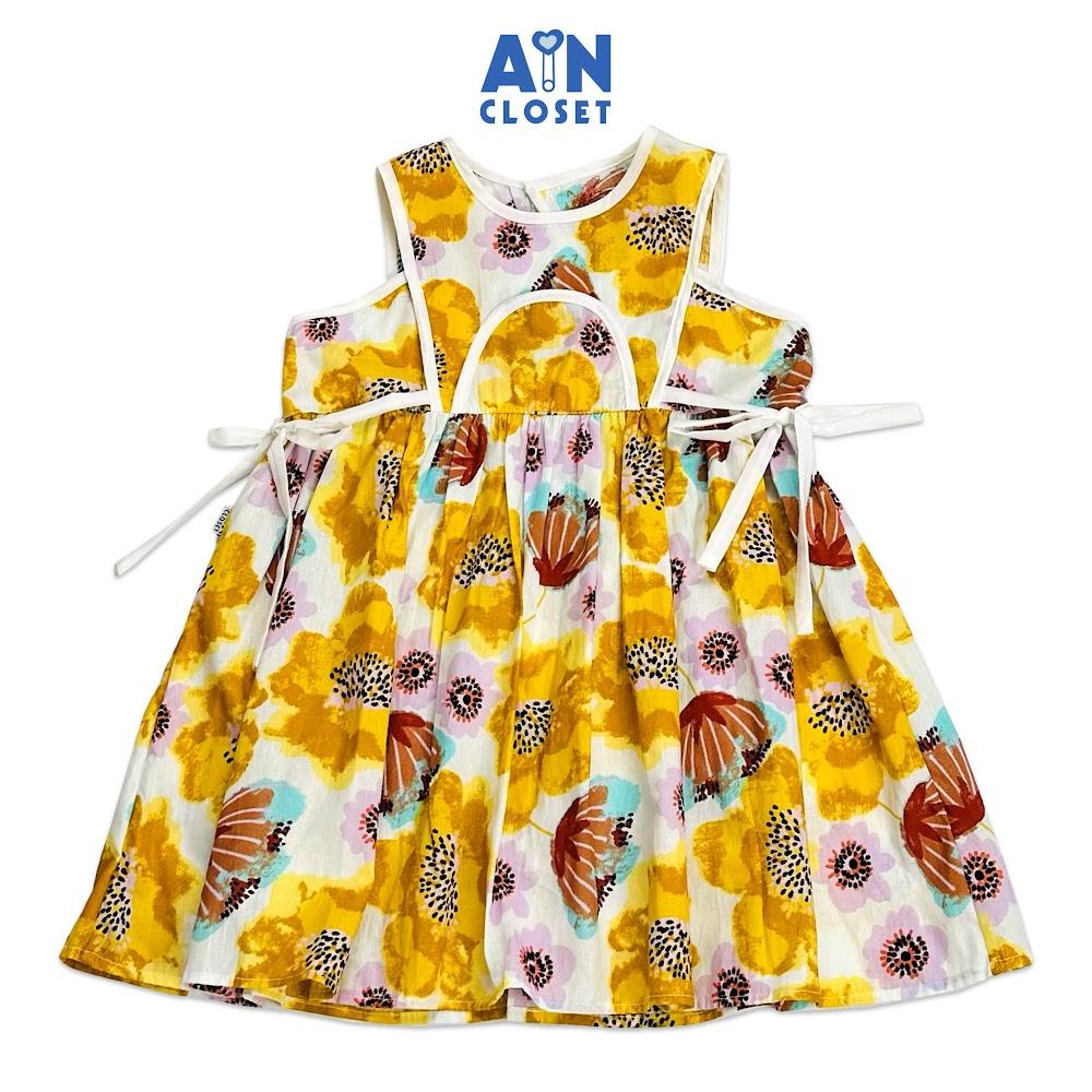 Đầm bé gái họa tiết hoa Vàng Nâu cotton - AICDBGEYO09J - AIN Closet