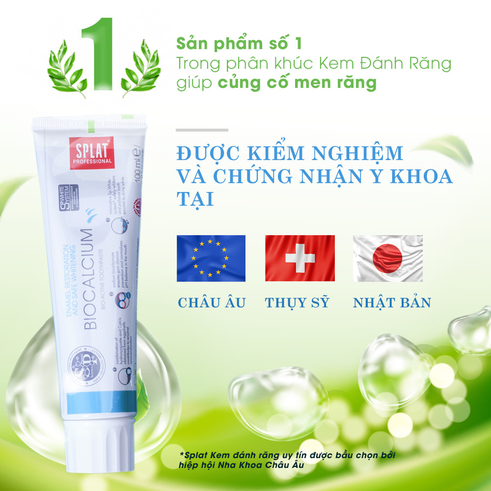 Kem đánh răng thảo mộc Splat bổ sung canxi biocalcium phục hồi men răng và làm trắng 100ml