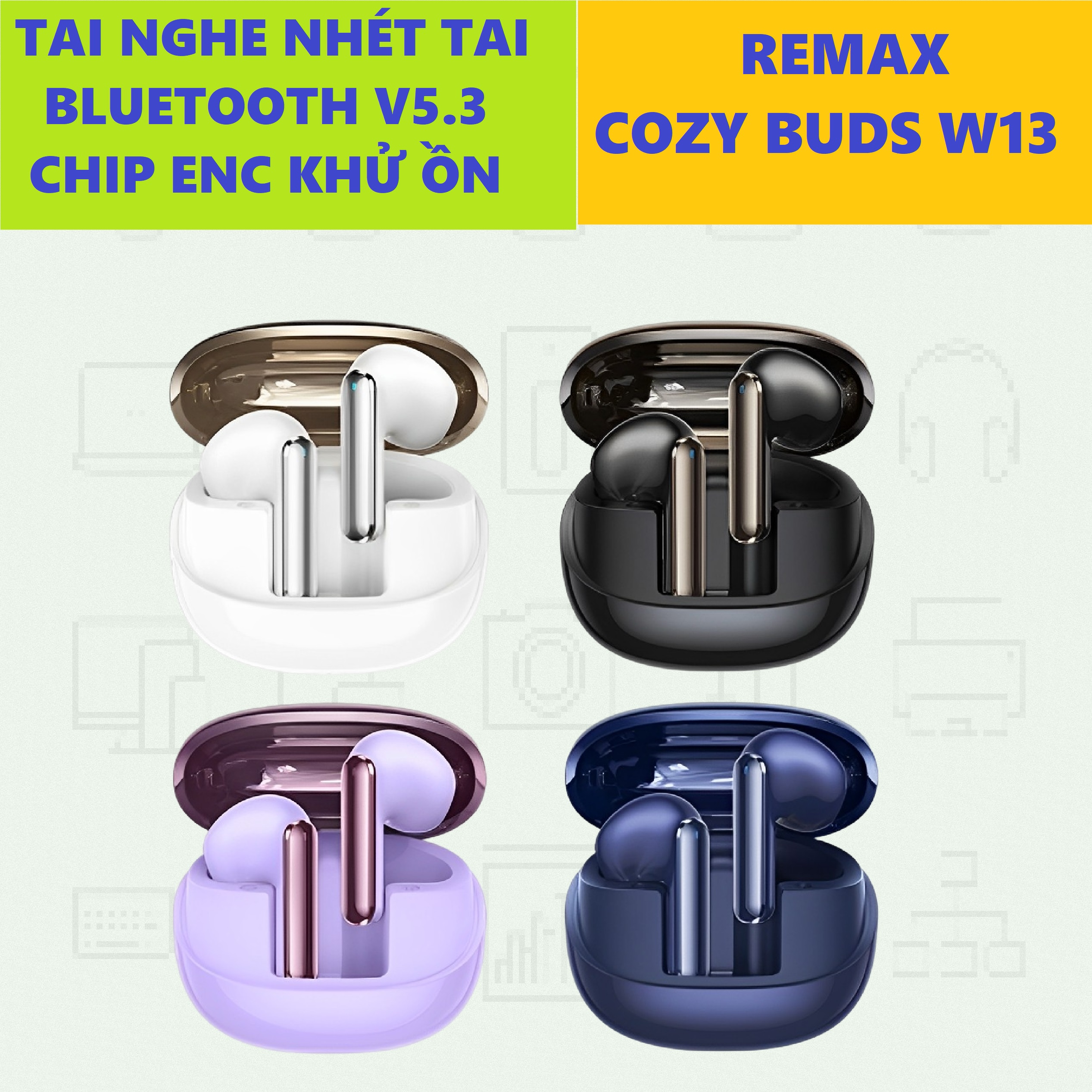 Tai nghe nhét tai bluetooth V5.3 mic khử ồn vỏ hộp phủ kim kim loại độc đáo Remax Cozy Buds W13 _ Hàng chính hãng