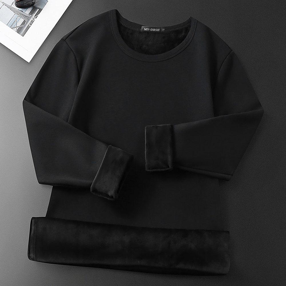 Mùa Đông 2021 Vải Nam Áo Thun Cổ Áo Sơ Mi Quần Lót Sinh Nhiệt Người Áo Plus Nhung Lông Dày Dặn Trang Áo Thun Giữ Ấm Xếp Tầng bộ Đồ Ngủ