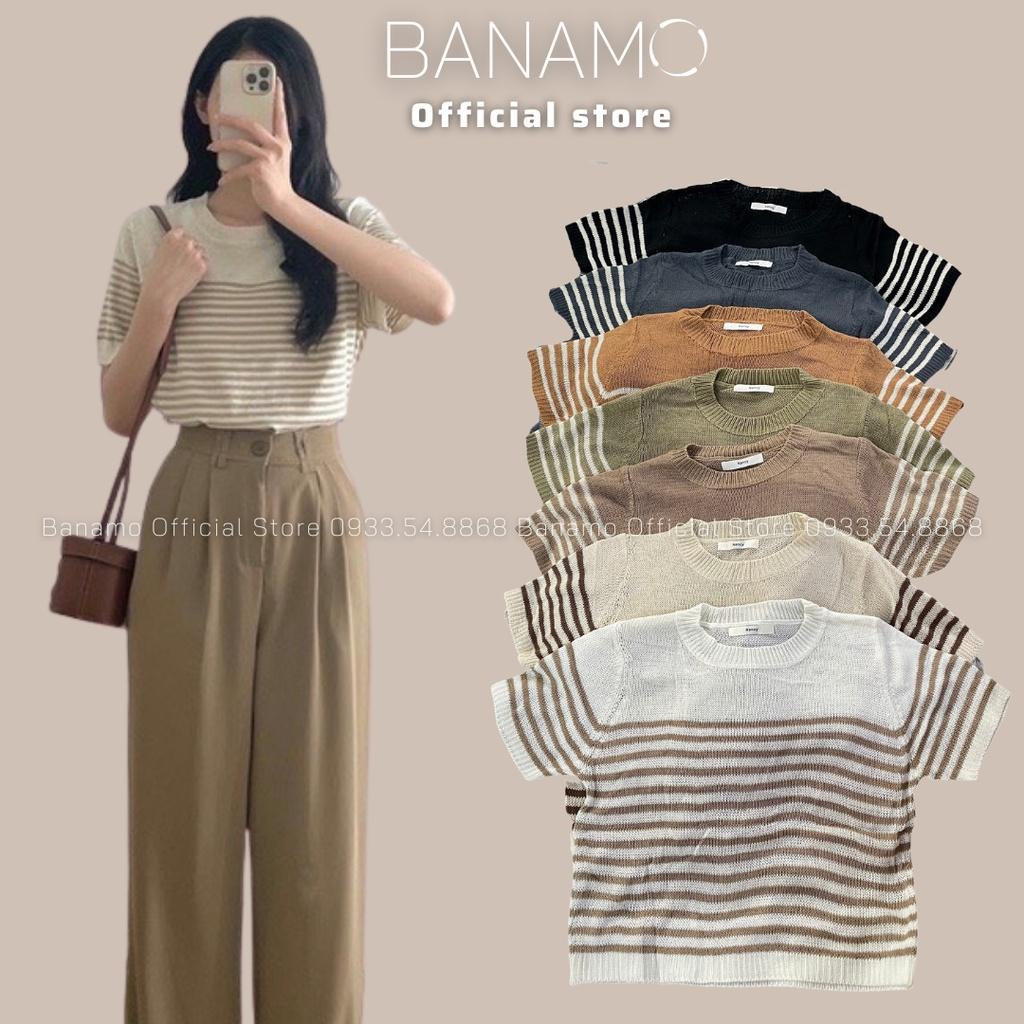 Áo Len mongtoghi kẻ ngang cộc Tay nhiều Màu hàng thiết kế siêu đẹp thời trang Banamo Fashion áo len kẻ nhiều màu 3418