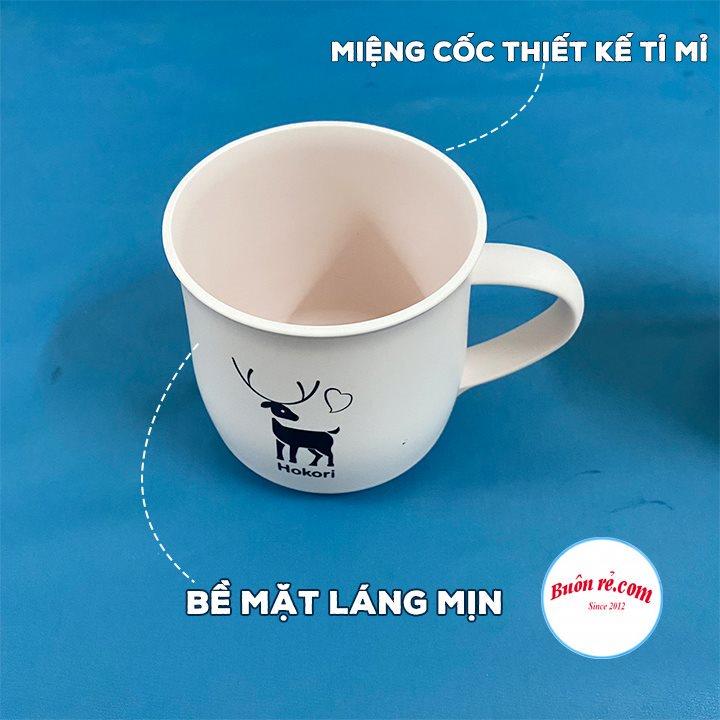Cốc nhựa Hokori Việt Nhật chịu nhiệt cao cấp - Cốc,ly nhựa có quai cầm in hình chú hươu dễ thương - Br01454