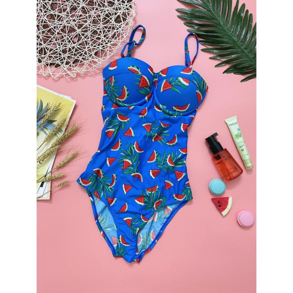 freeship Bikini đồ bơi liền một mảnh chất thun co dãn họa tiết dưa hấu xanh mặc đi biển