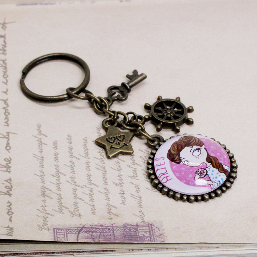 Móc khóa 12 cung hoàng đạo Zodiac mẫu 20mm phong cách Chibi 06646-M4