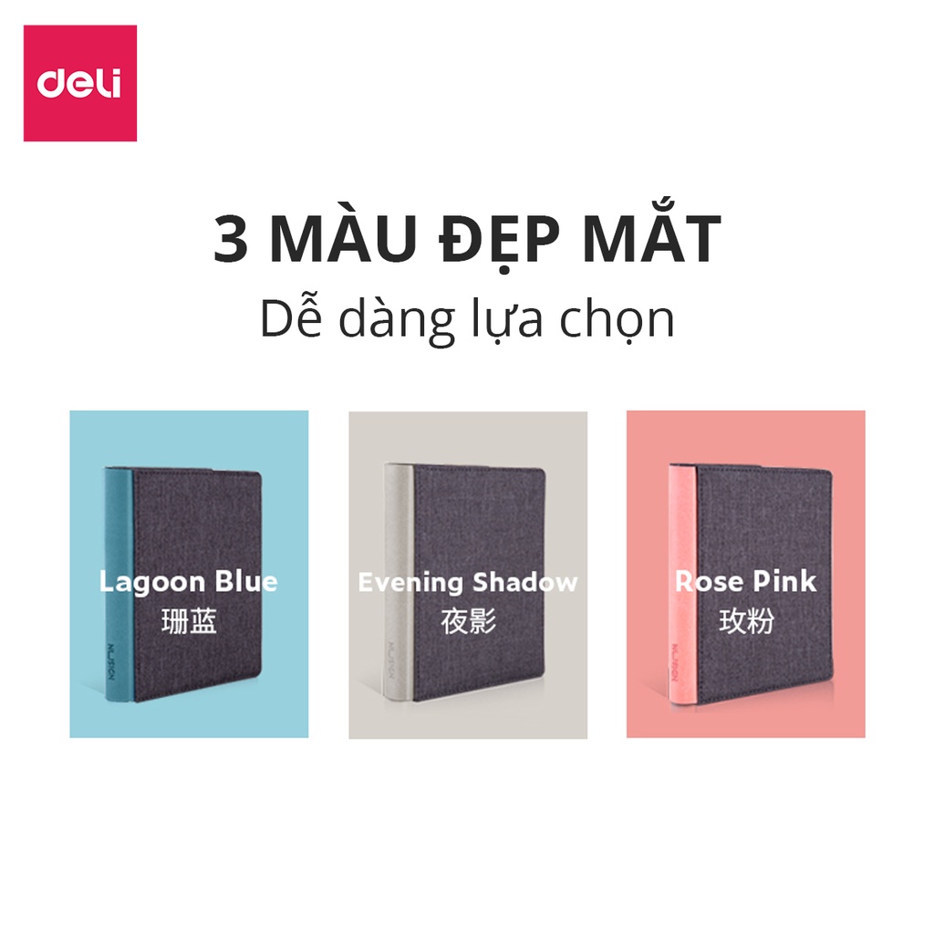 Sổ Tay Ghi Chép Mini Cao Cấp Bọc Vải Gáy Da 160 Trang Nusign Deli - Tích Hợp Ví Phù Hợp Làm Sổ Bỏ Túi Kế Hoạch Planner Làm Quà Tặng Sang Trọng - NS245