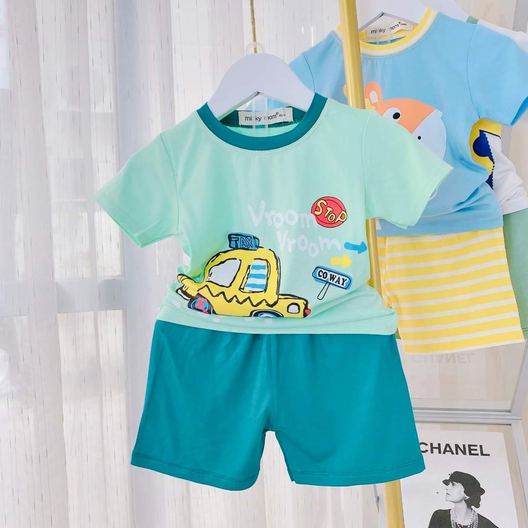 Bộ cộc tay thun lạnh Minky Mom vải mịn mát co giãn thấm hút mồ hôi cho bé từ 4-15kg – BCT22