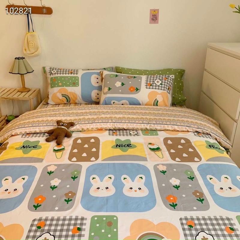 Bộ chăn Ga Gối Cotton living 100%cotton Hàng Nhập Khẩu Cao Câp 4 Món Ngộ Nghĩnh