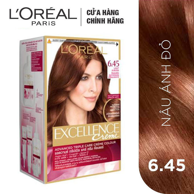 Kem Nhuộm Dưỡng Tóc Phủ Bạc L'oreal Excellence Cream 172ml - Màu 6.45 Nâu Ánh Đỏ