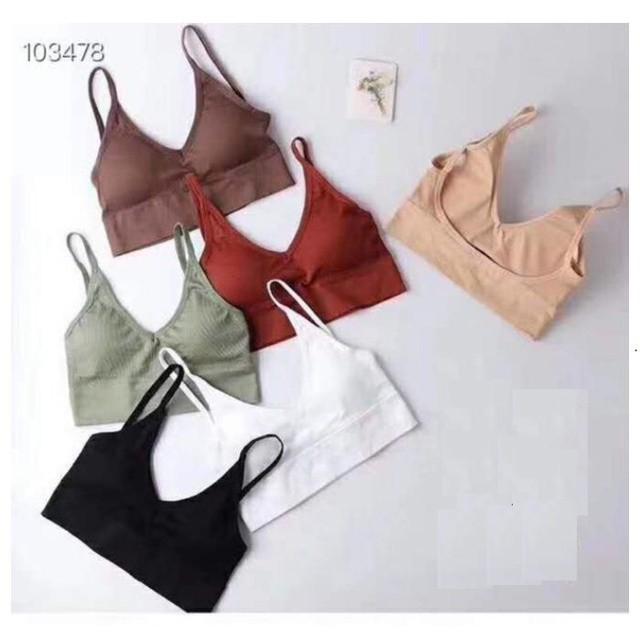 Áo bra gân khoét chữ U xẻ ngực
