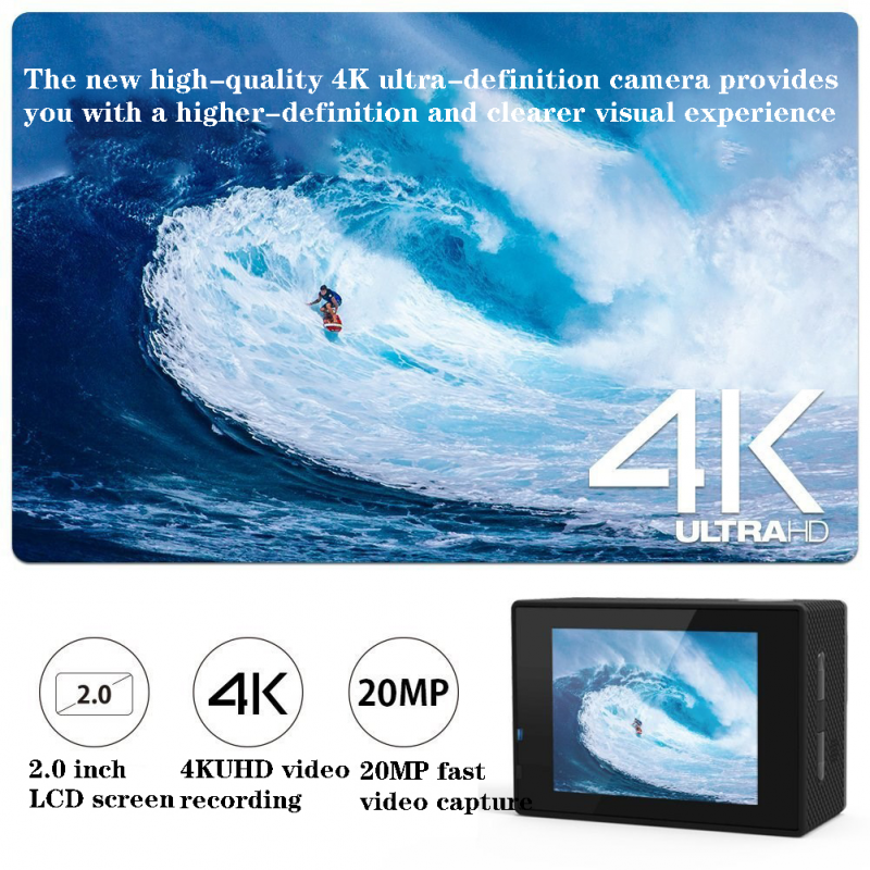 Camera chuyển động 4K WiFi Full HD 1080p Trò chơi ghi hình dưới nước Máy ảnh chuyển động Máy ảnh chuyển động 2.0 inch Camera ngoài trời