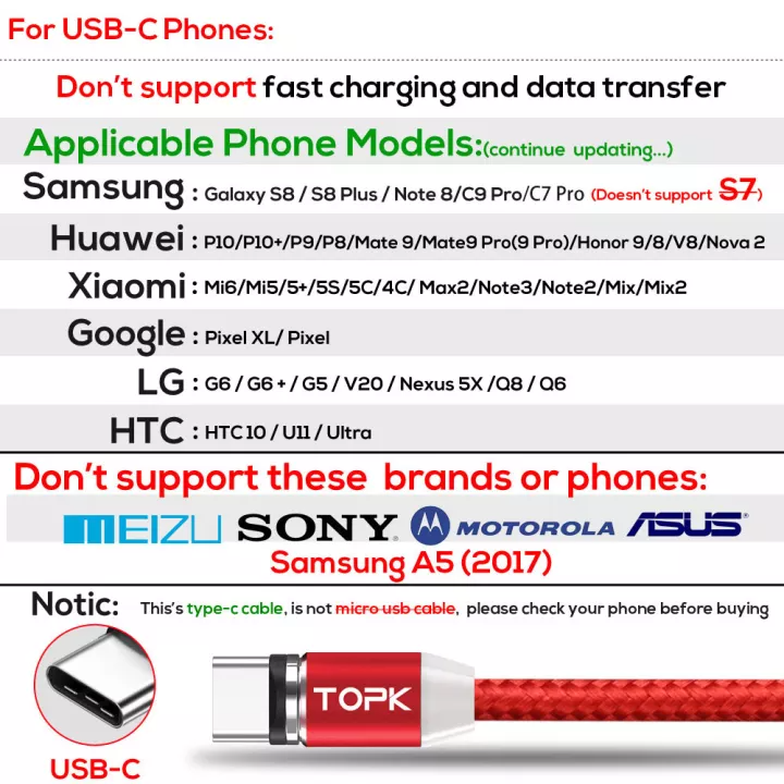 [HÀNG CHÍNH HÃNG] Cáp Sạc Nam Châm TOPK AM23 USB - Type-C Bện Nylon Bền Dành Cho Samsung Galaxy S9 Plus S8 Plus Note 8 Huawei P9 P10 P20 Vivo NEX Xiaomi 8  - Phân phối bởi TOPK VIỆT NAM