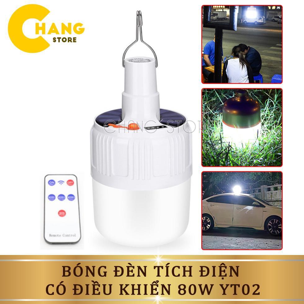 Bóng đèn tích điện 80W tích hợp sạc năng lượng mặt trời hoặc sạc DC, điều khiển bật tắt từ xa