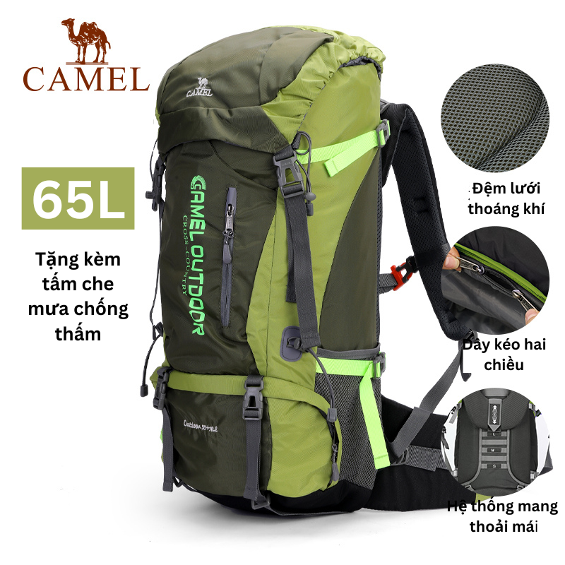 Ba lô CAMEL CROWN 65L túi leo núi chuyên nghiệp ngoài trời đa chức năng ba lô công suất lớn dành cho nam và nữ đi bộ đường dài cắm trại túi du lịch ba lô không thấm nước