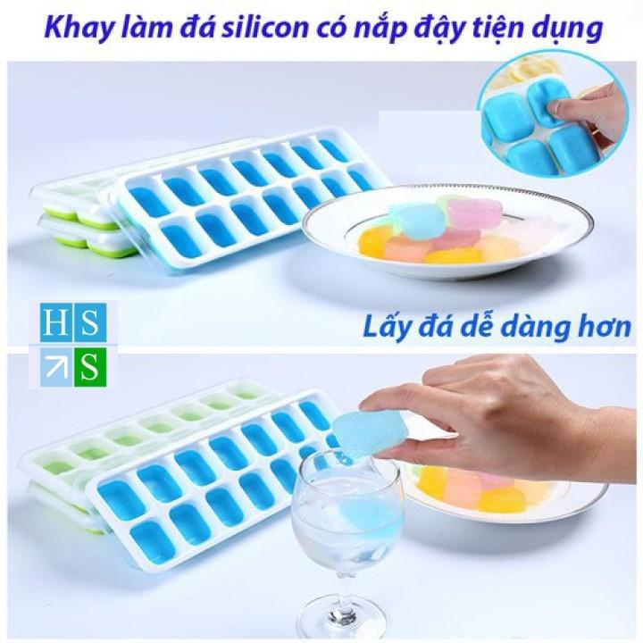 ( Bán sỉ ) Khay đá silicon (14 ngăn) có nắp đậy không dính mùi thực phẩm, làm rau câu, làm kem, khay trữ đông ăn dặm