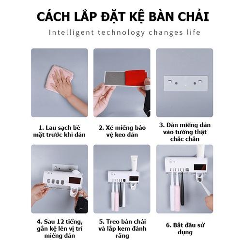 Giá treo bàn chải khử trùng bằng tia cực tím kèm bộ nhả kem đánh răng tiện lợi - VL24