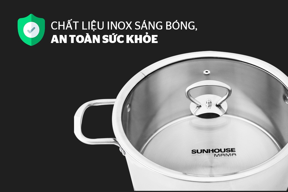 Bộ 3 nồi inox 5 đáy cao cấp bếp từ SUNHOUSE MAMA SH784 kích thước 16 - 20 - 24 CM