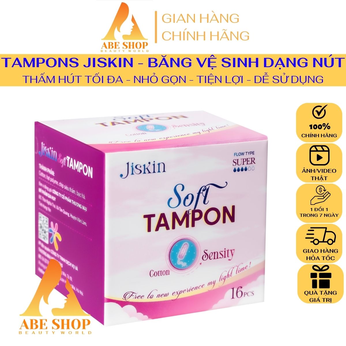 Băng Vệ Sinh Tampons JISKIN Công Nghệ Hàn Quốc - Siêu Thấm Hút - Jessa - Tiện Lợi - Nhỏ Gọn - Facelle - Dễ Sử Dụng ( Tampon Ob )