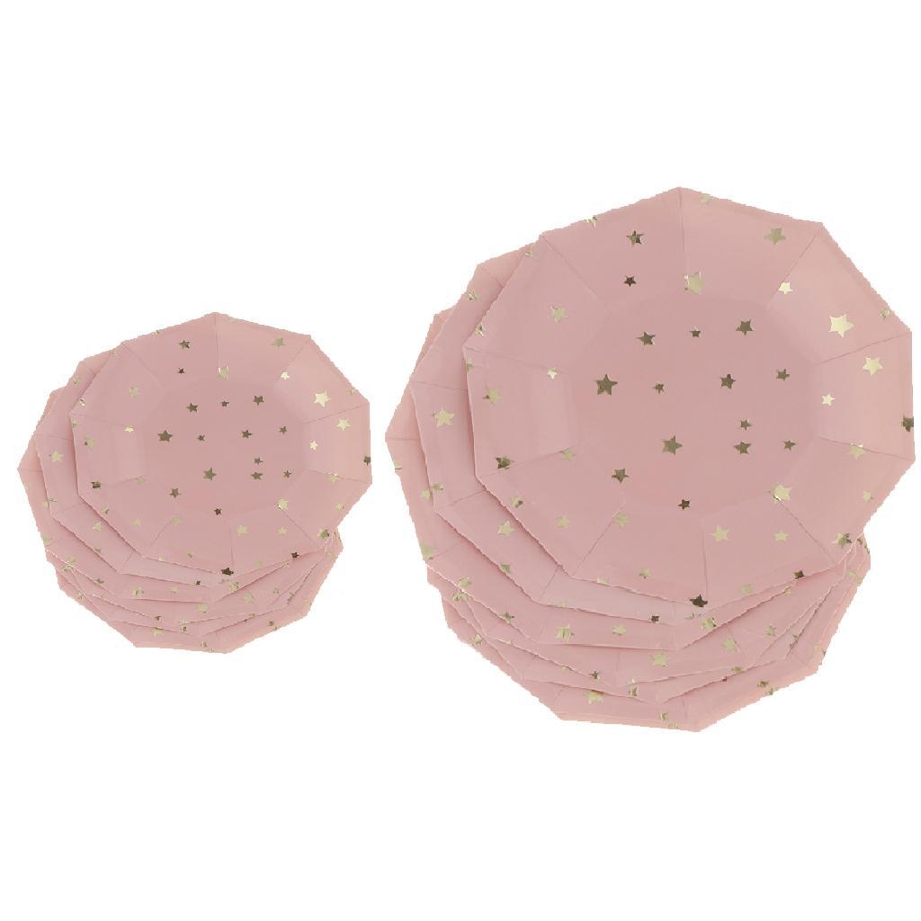 8 Pieces Gilding Star Paper Plate Disposable Birthday Cake Tray Pink