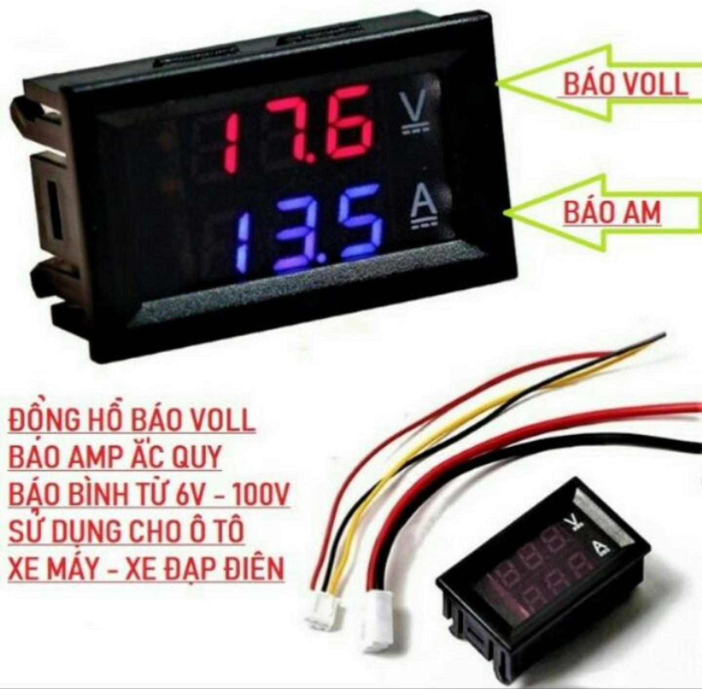 BỘ BÁO VON + BÁO AMP BÌNH ẮC QUY XE TỪ 0V -100V BẰNG ĐIỆN TỬ THÔNG MINH HÀNG CHUẨN