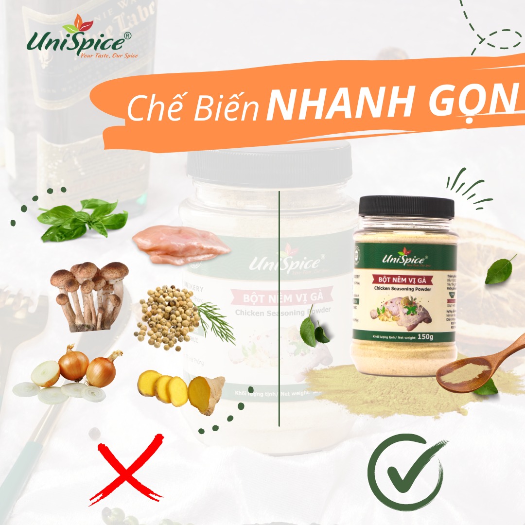 Bột nêm vị gà Unispice lọ 150g- Gia vị hoàn chỉnh/ Gia vị ướp thịt, nấu soup siêu ngon