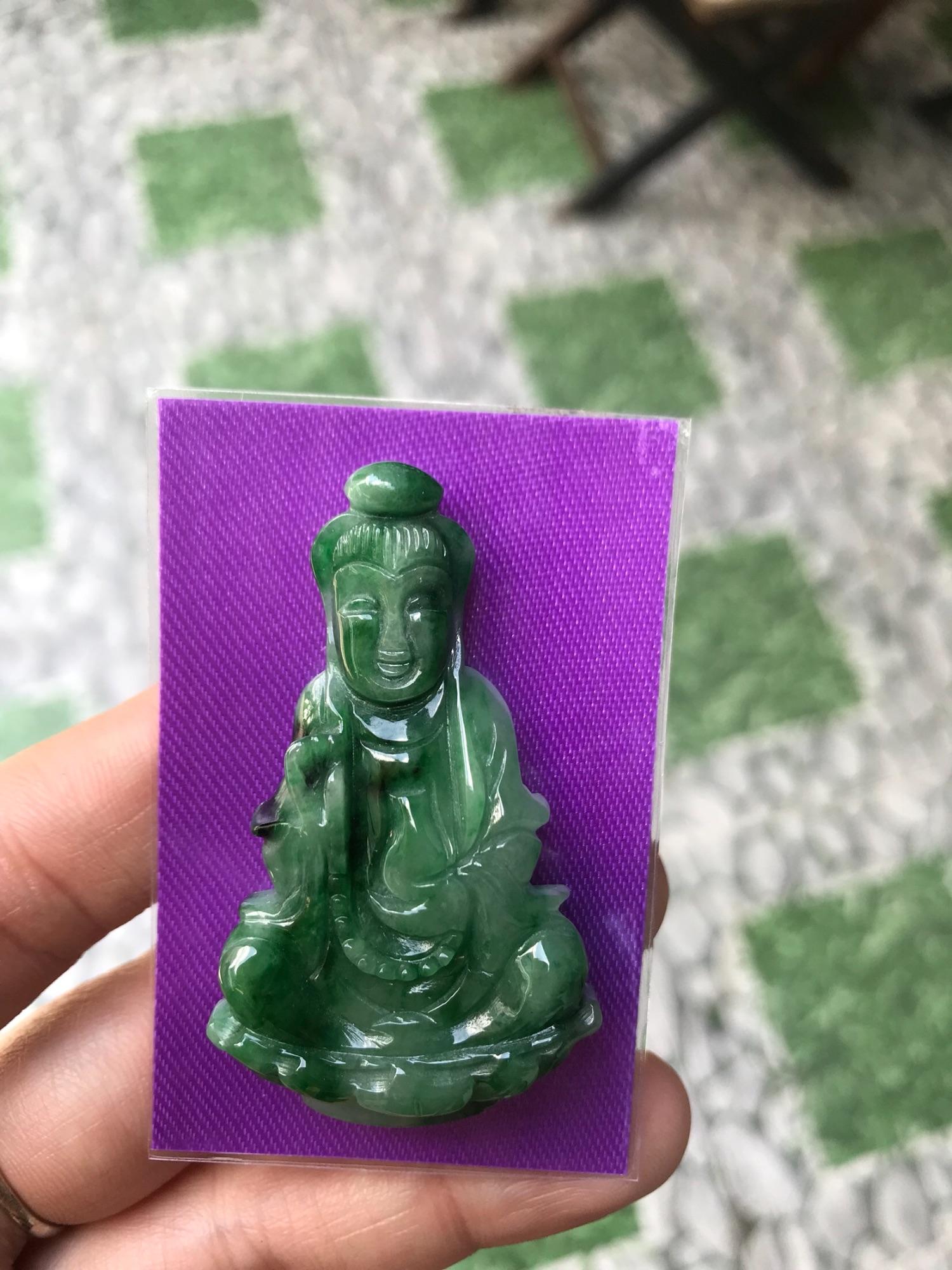 MẶT DÂY CHUYỀN PHẬT QUAN ÂM ĐÁ CẨM THẠCH TỰ NHIÊN XANH LAM 3 MÀU XANH ĐẬM NHẸ HƠI TRẮNG XíU ĐẸP 55mm đk 29mm dầy 7mm