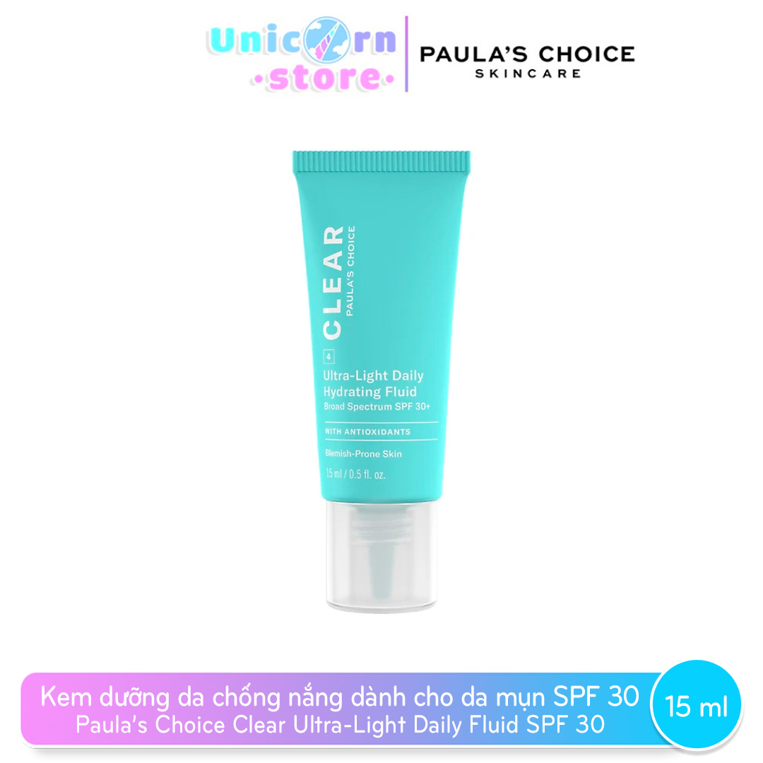 Kem dưỡng da chống nắng dành cho da mụn SPF 30 Paula’s Choice Clear Ultra-Light Daily Fluid SPF 30 15 ml