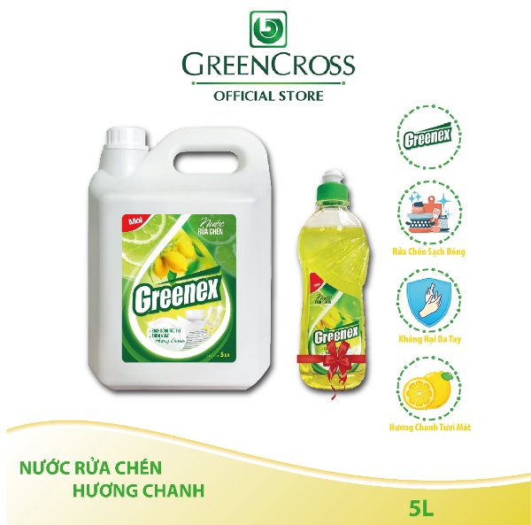 NƯỚC RỬA CHÉN GREENEX HƯƠNG CHANH TƯƠI - CAN 5L Tặng thêm 1 chai rửa chén Greenex 750g